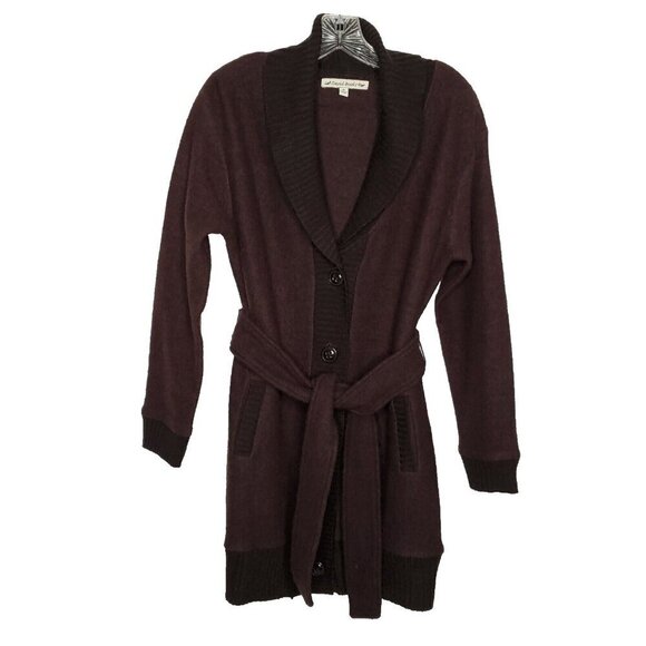 David Brooks Cardigan Sweater Coat M Chocolate Brown Wool Ribbed Shawl Collar - Picture 1 of 6